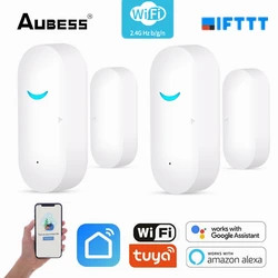 Aubess Tuya WiFi Smart Magnetic Sensor Wireless Connection Alarm Smart Mini Door Window Sensor Works With Alexa Google Assistant