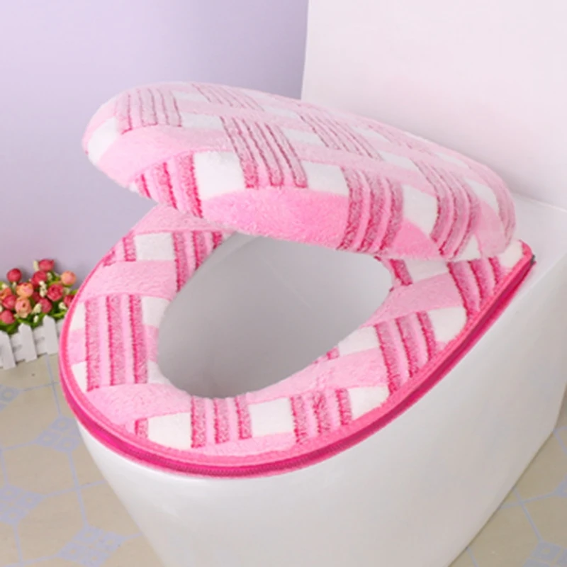

Hot Sale Toilet Seat Cover Zipper Closestool Mat Velvet Toilet Seat Cover Set Reusable Toilet Case Warm Bathroom WC Decor