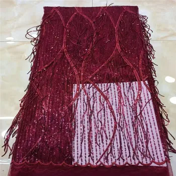 

French Net Lace Fabric 2019 Multicolor sequins african guipure lace fabric with embroidery mesh tulle cord red lace fabric