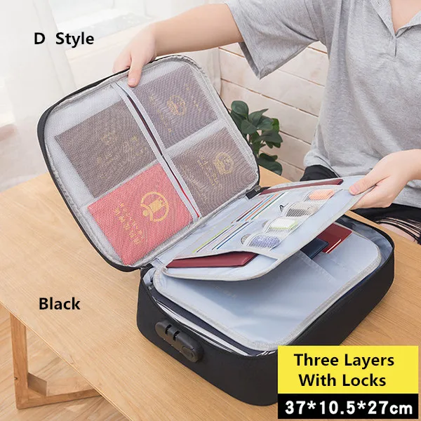 Портативная сумка для хранения документов, бытовой сертификат, отделочный чехол для путешествий, водонепроницаемый, для деловой поездки, органайзер, чехол, аксессуары - Цвет: Black  D