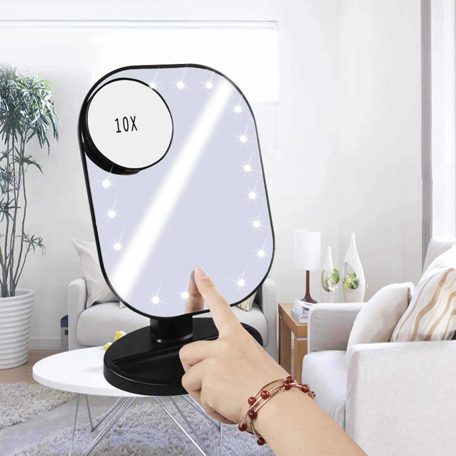 20led Makeup Mirror With 10x Magnifier 180 Degree Rotation Dimmable