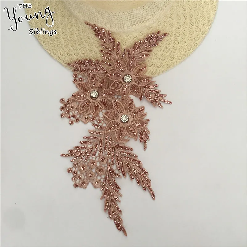 

New arrive Embroidery Hollow out Lace collar 3D Flower Lace Neckline Rhinestone Applique Sequin DIY Clothing Decorate Accessory