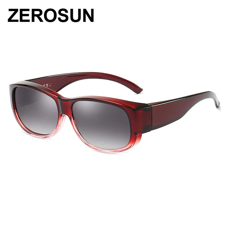 gradient red grey Zerosun Fit on поляризованные солнцезащитные очки для женщин и мужчин, очки для вождения, рыбалки, близорукости, водителя, дальнего видения, UV400 - Цвет линз: gradient red grey