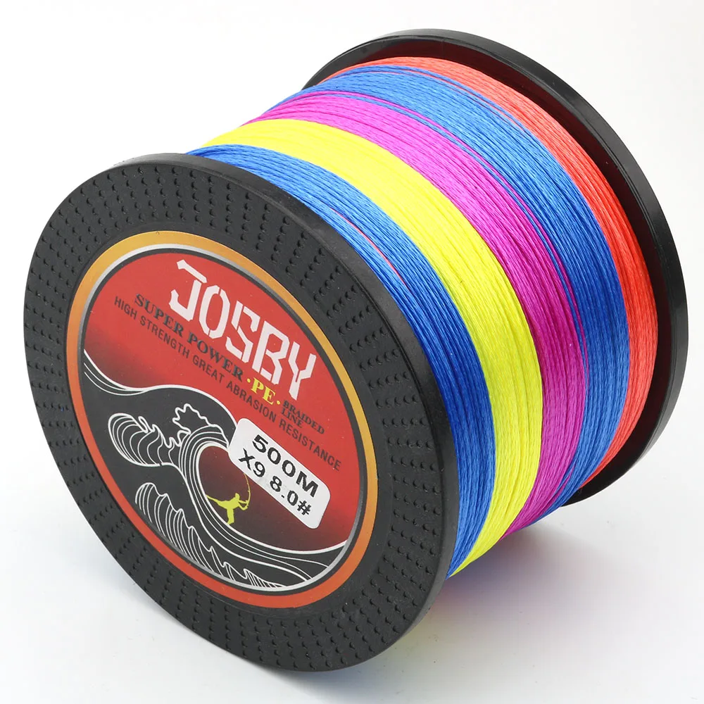 JOSBY Fishing Line 100m 300m 500m 9 Strands 8 Strands 4 Strands Multicolour PE Braided Wire Multifilament 4 Color 22LBS-100LBS