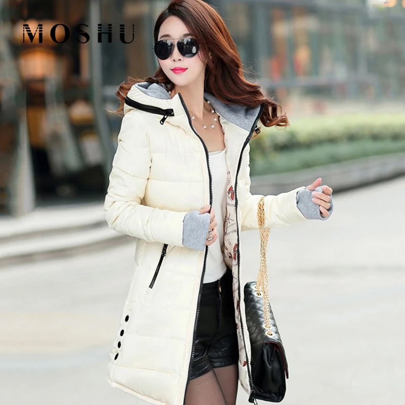 

2019 Winter Women Hooded Down Jacket Warm Coat Zipper Padded Jackets Female Long Parka Plus Size Women Clothing Chamarras Mujer