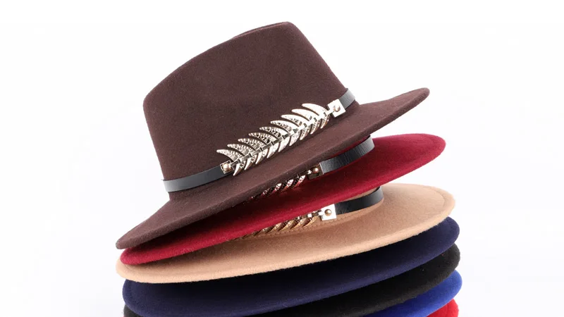 Новая мода сплошной цвет широкополый Fedora зимние мужские шапки Женская фетровая шляпа фетровая Женская винтажная шляпа-цилиндр шерсть элегантный