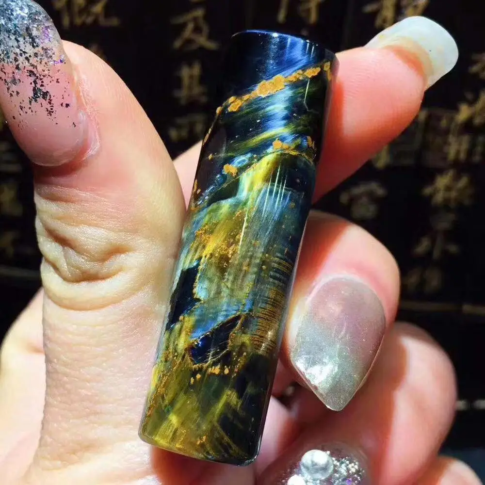 

Cylinder Shape Natural Yellow Blue Pietersite Pendant For Women Man Firework 47.6x13mm Beads Namibia Fine Jewelry Pendant AAAAA
