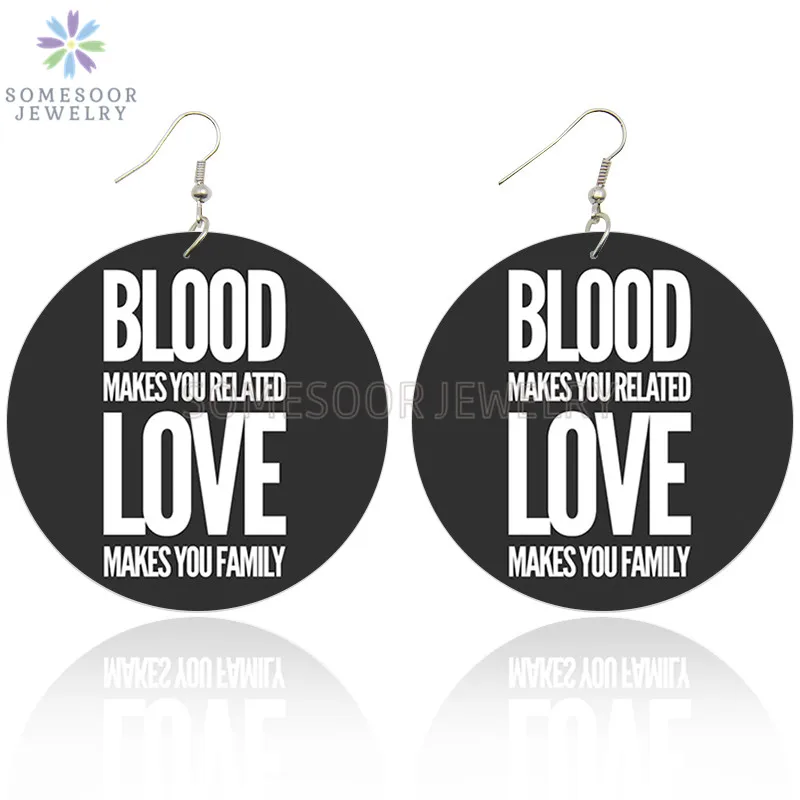 SOMESOOR Stay Black Blood Love африканские деревянные висячие серьги гордистые поговорки остаются красивыми афро Висячие ювелирные изделия для женщин Подарки - Окраска металла: Both Sides Print 3