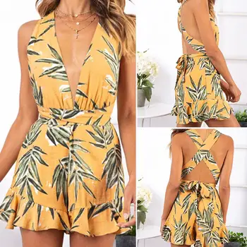 

Bohemian Style Playsuit Floral Print Sexy Rompers Short Overalls Top Women Clothes Casual Summer Beach Jumpsuit