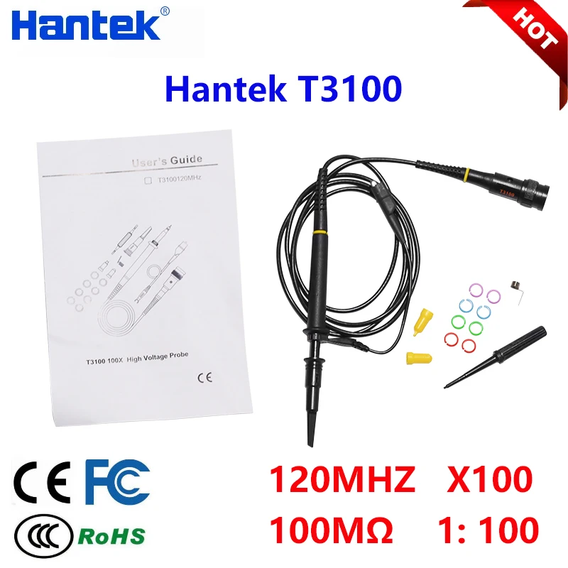Hantek T3100 120MHZ High Voltage Interface Oscilloscope Probe For Kkm828/DS0120M/6022BE X1 X100 100M&Omega; 1:100 Passive Probe Oscilloscope Probe Oscilloscope Probe Kit