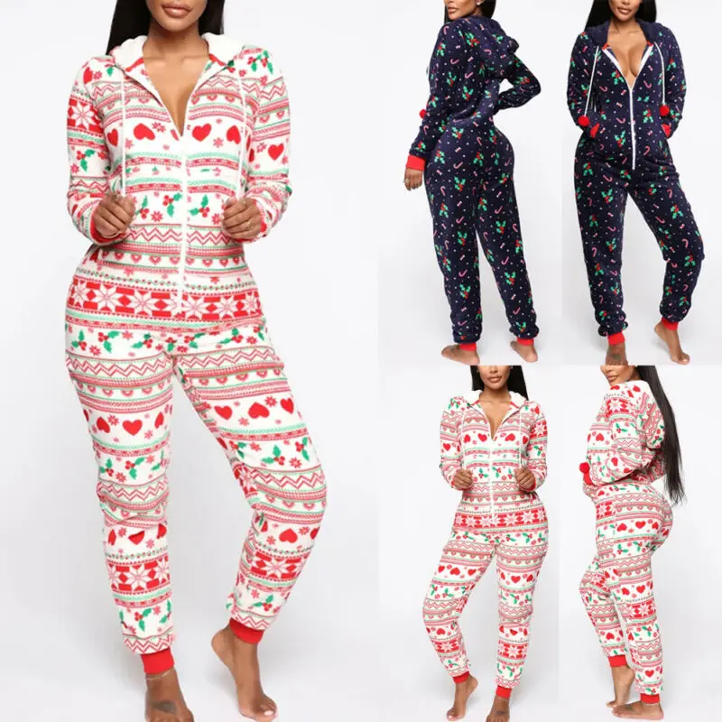 Buitengewoon bijvoorbeeld Terughoudendheid Nieuwe Vrouwen Dames Kerst Print Hooded Pyjama Xmas Nachtkleding Jumpsuit  Pyjama Nachtkleding Warme Winter| | - AliExpress