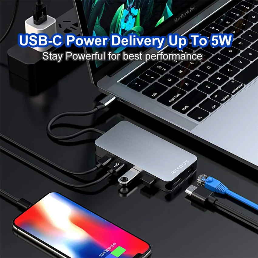 Конвертер Thunderbolt 3 Type C USB hdmi 4K 30 Гц 0 концентратор Micro SD/TF кардридер RJ45 1000 Мбит/с PD