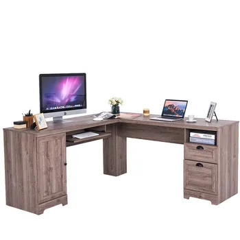 

L-Shaped Writing Study Workstation Computer Desk HW63111+