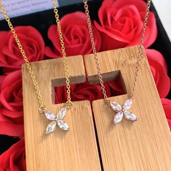 

S925 Sterling Silver 4 Zircons Pendant Necklaces for Women Valentine Gift Hot Sale 1:1 LOGO Brand Jewelry GIFT Jewelry