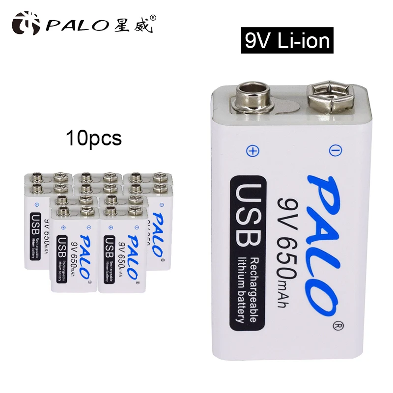 PALO USB 9V Батарея Micro USB Перезаряжаемые 9V 6F22 Батарея литий-ионный аккумулятор 650mah Для мультиметр микрофон Пульт дистанционного управления - Цвет: 10pcs