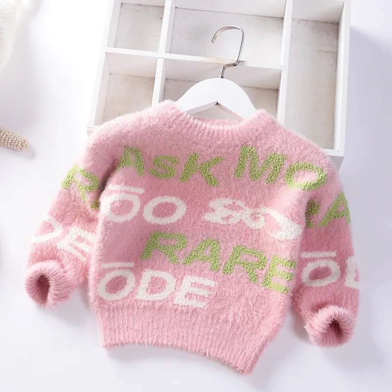 

Korean-style Baby Mink Cashmere Pullover Sweater Autumn And Winter New Style Children Crew Neck Thick-Sweater Girls Long Sleeve