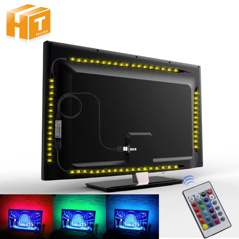 USB LED Strip 5050 RGB Flexible LED Light DC5V RGB Color Changeable TV Background Lighting.