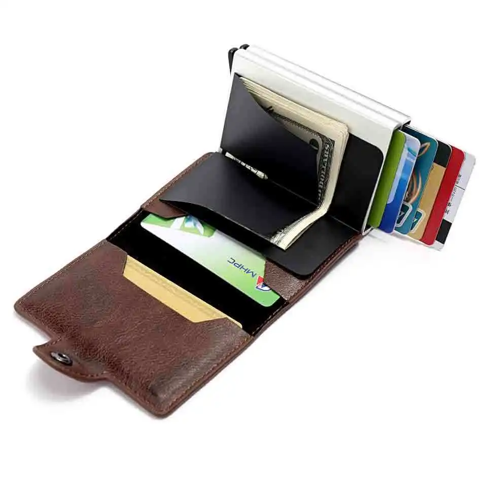 Gemeer Анти Rfid защита для мужчин и женщин ID держатель для кредитных карт кошелек металлический кожаный алюминиевый бизнес Банк чехол для кредитных карт