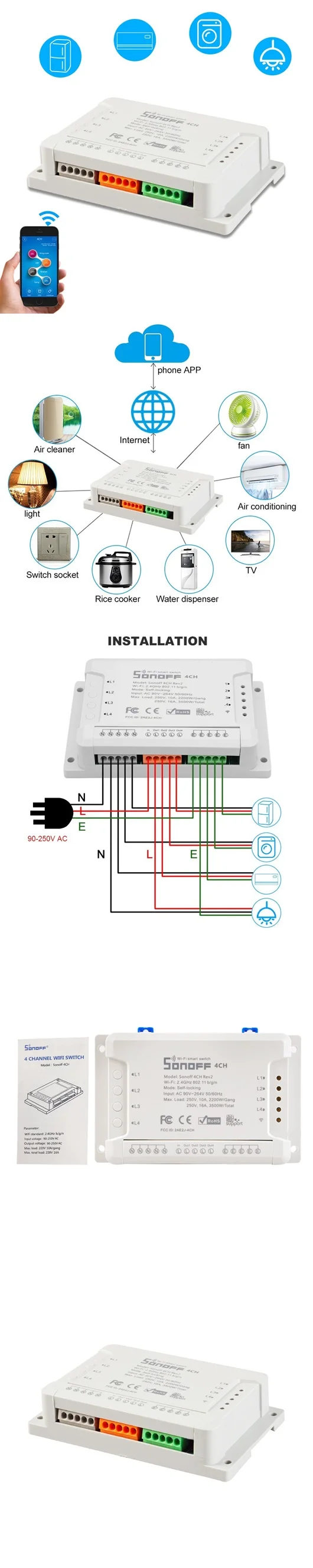 4CH Wifi Schakelaar Smart home 4 Kanaals Afstandsbediening Domotica Module op/off Draadloze Timer DIY Schakelaar Din Rail Mount