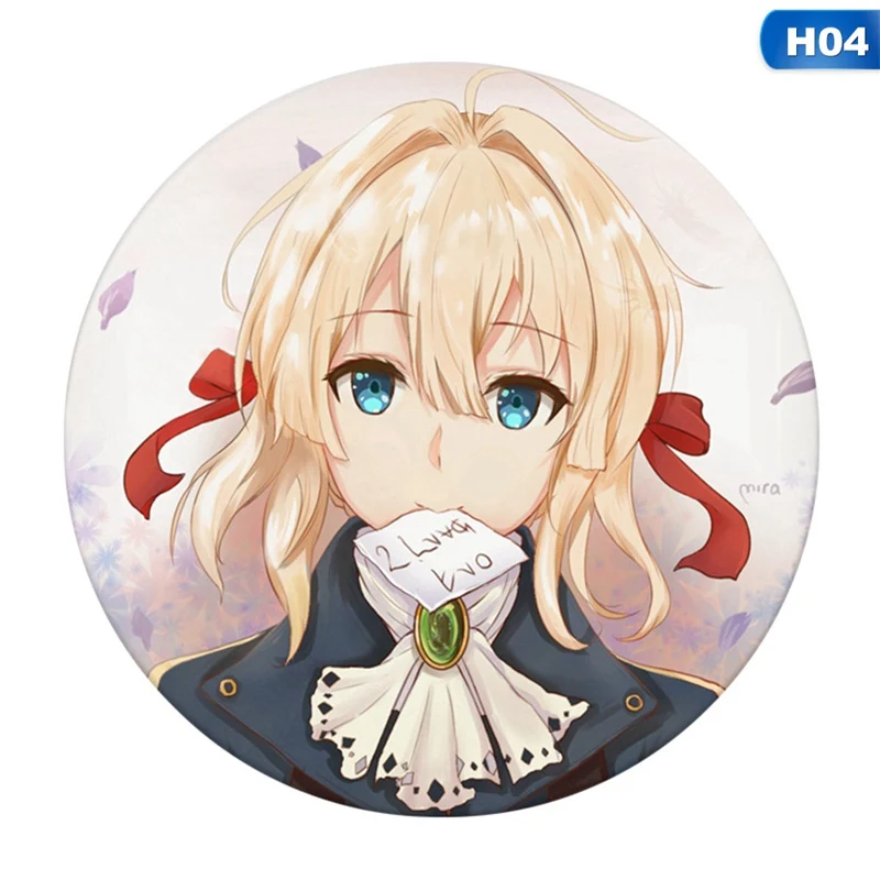 H04 1 шт.; Лидер продаж; аниме фиолетовый Evergarden значок косплея мультфильм Симпатичная брошь, булавки пакеты для сбора значки для рюкзаки кнопки для одежды - Окраска металла: H04
