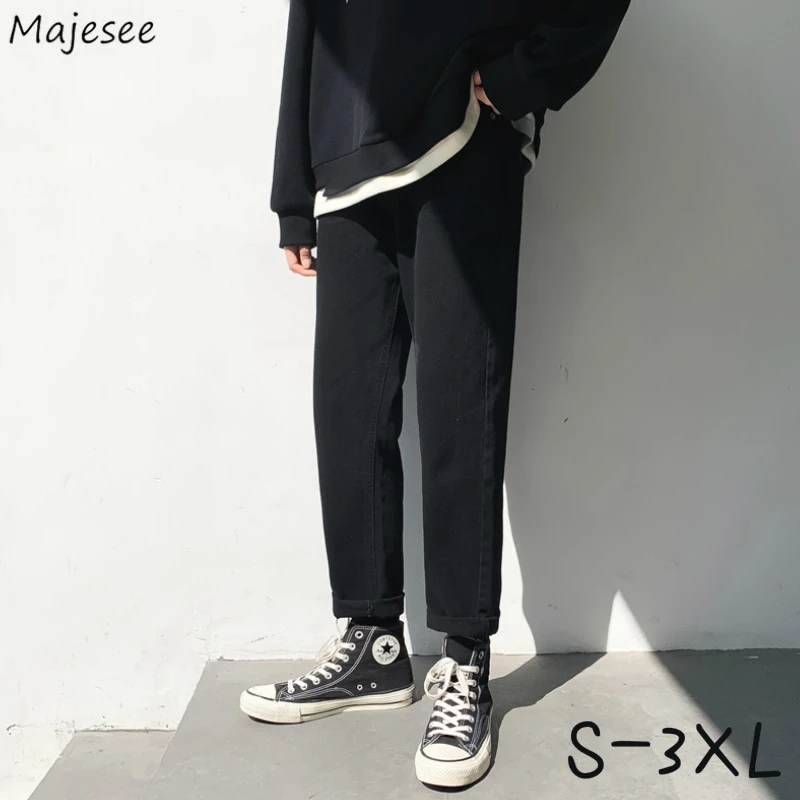 Pantalones vaqueros de los hombres de gran tamaño S-3XL botón tobillo longitud Vintage negro recto Ulzzang Baggy mujer Chic Pantalones Harajuku Ins