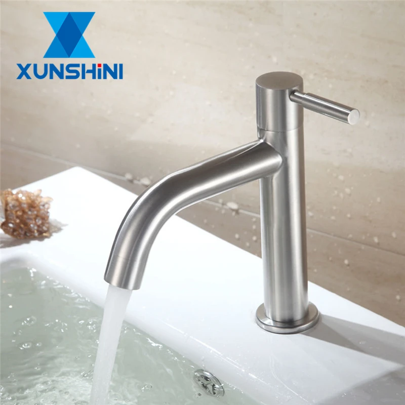 

XUNSHINI Cheap Cold Water Single Lever Bathroom Sink Faucet 304 Stainless Steel Basin Tap Accessory Bathroom Chrome Taps