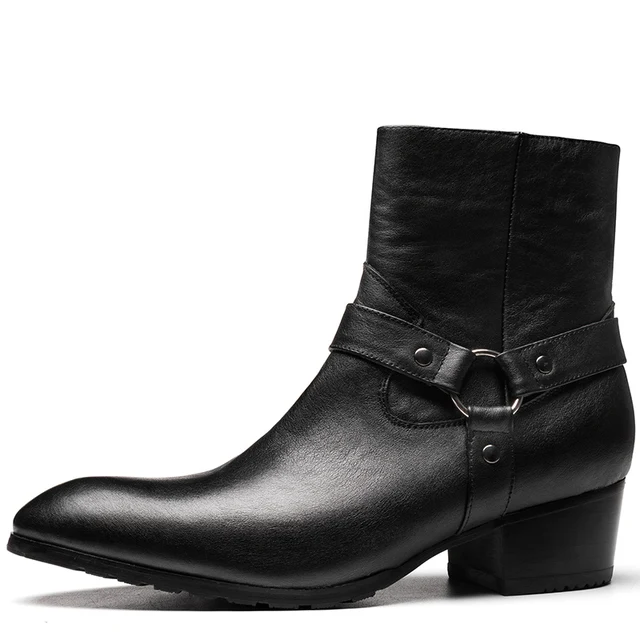 $US $92.16 Heighten Shoes Men Trendy Heels Thick Heel 5 cm Pointed Toe Chelsea Boots Business Man Retro Buckle Belt Office Shoes Spring