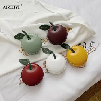 

Women Apple Shape Crossbody Bag Leather Classic Texture Creative Chic Leisure Lady Chain Mini Zipper Shoulder Pouch