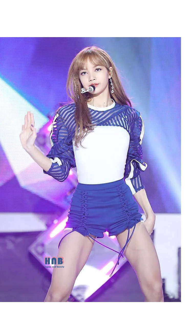 kpop BLACKPINK Lisa same new korean stage performance tops and skirt two piece set women sexy tshirt and pants 2 piece set