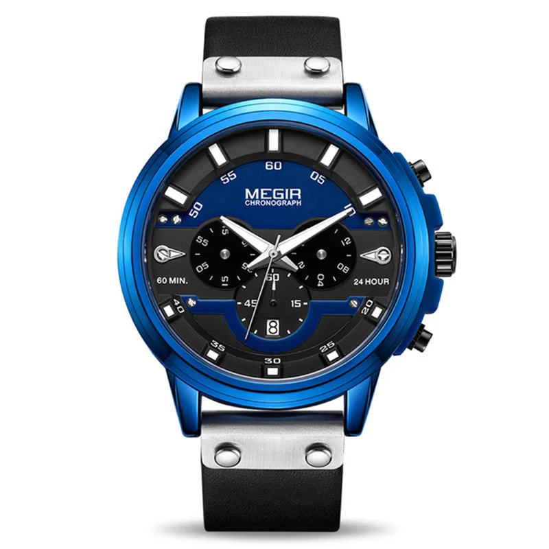 

Megir natural detox gainer 2080 Sportsman Fashion Business Leather Strap Calendar Night Light Waterproof Quartz Creative Watch