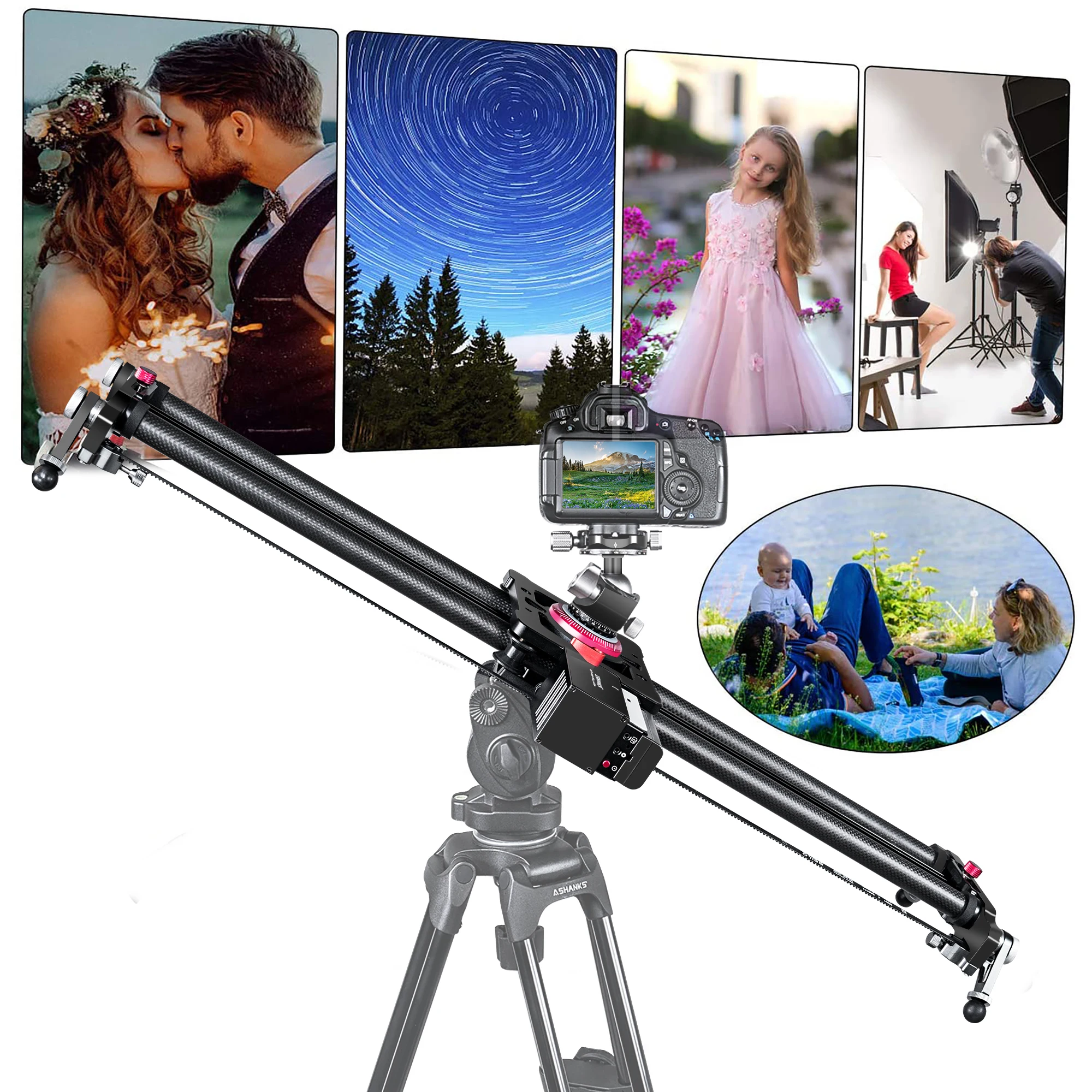 ASHANKS Bluetooth Carbon Camera Slide Follow Focus Motorized Electric Control Delay Slider Track Rail for Timelapse Photography