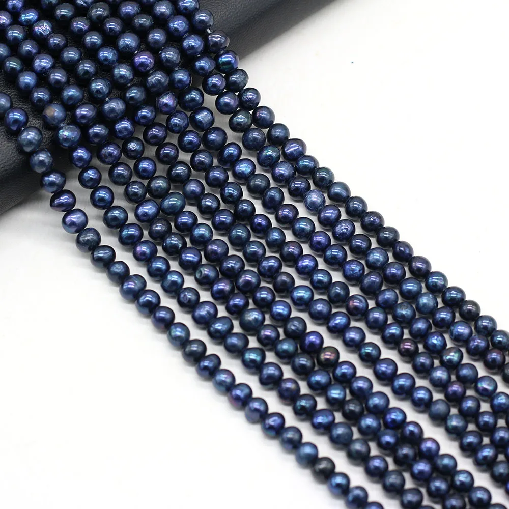 

36cm Hot Round Black Pearl Bead Natural Freshwater Pearls for Necklace Accessories Jewelry Making DIY Size 5-6mm