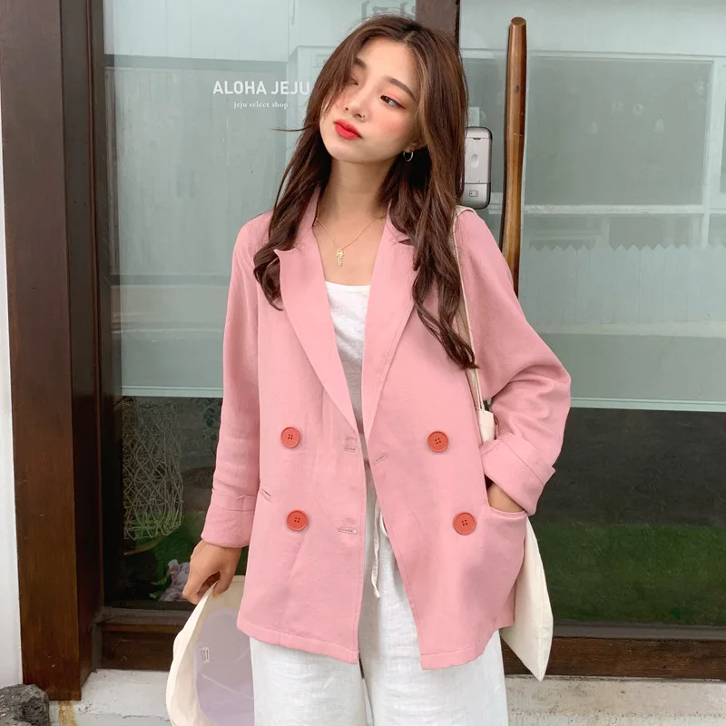 

Photo Shoot Korean-style Autumn New Style Retro Simple Loose Casual Pink Suit Jacket