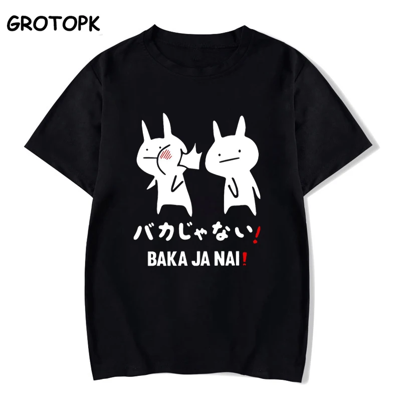 Baka Rabbit японский друг пара футболка Летняя женская черная футболка Harajuku уличная Мужская одежда Аниме хлопковая рубашка
