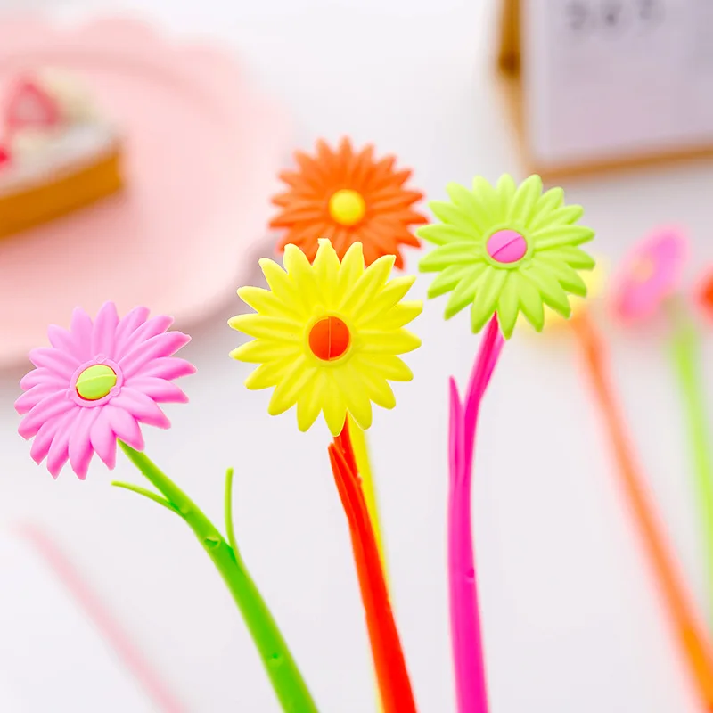 

50 шт. Милые силиконовые гелевые ручки, Забавные Цветы и Очаровательная черная ручка для подписи, милые школьные принадлежности, канцелярские принадлежности