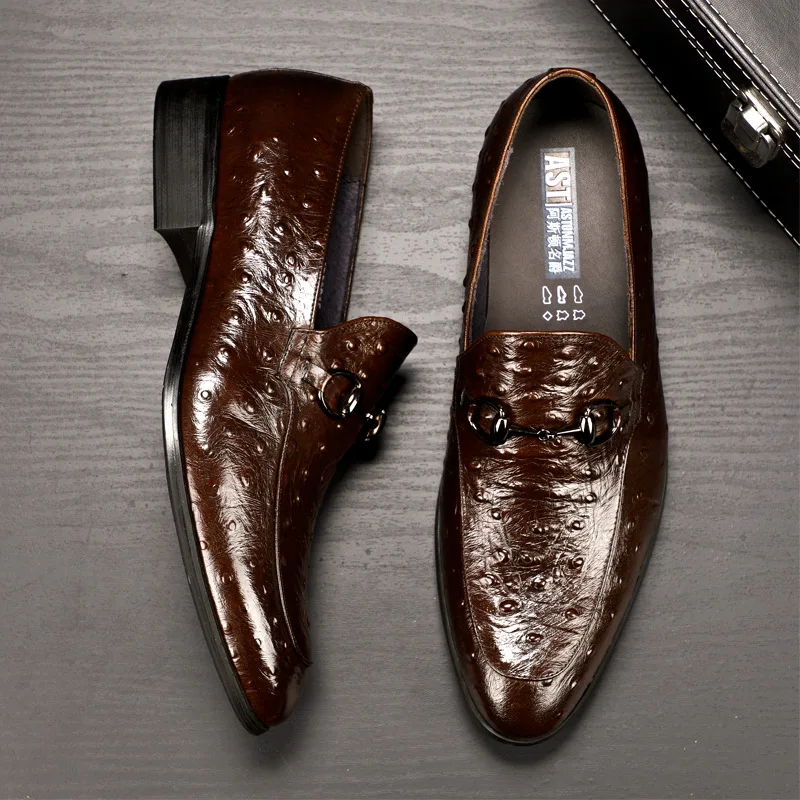 

2019 Autumn And Winter New Style Business Formal Wear Leather Shoes Men's Ostrich Grain Genuine Leather England MEN'S SHOES Larg