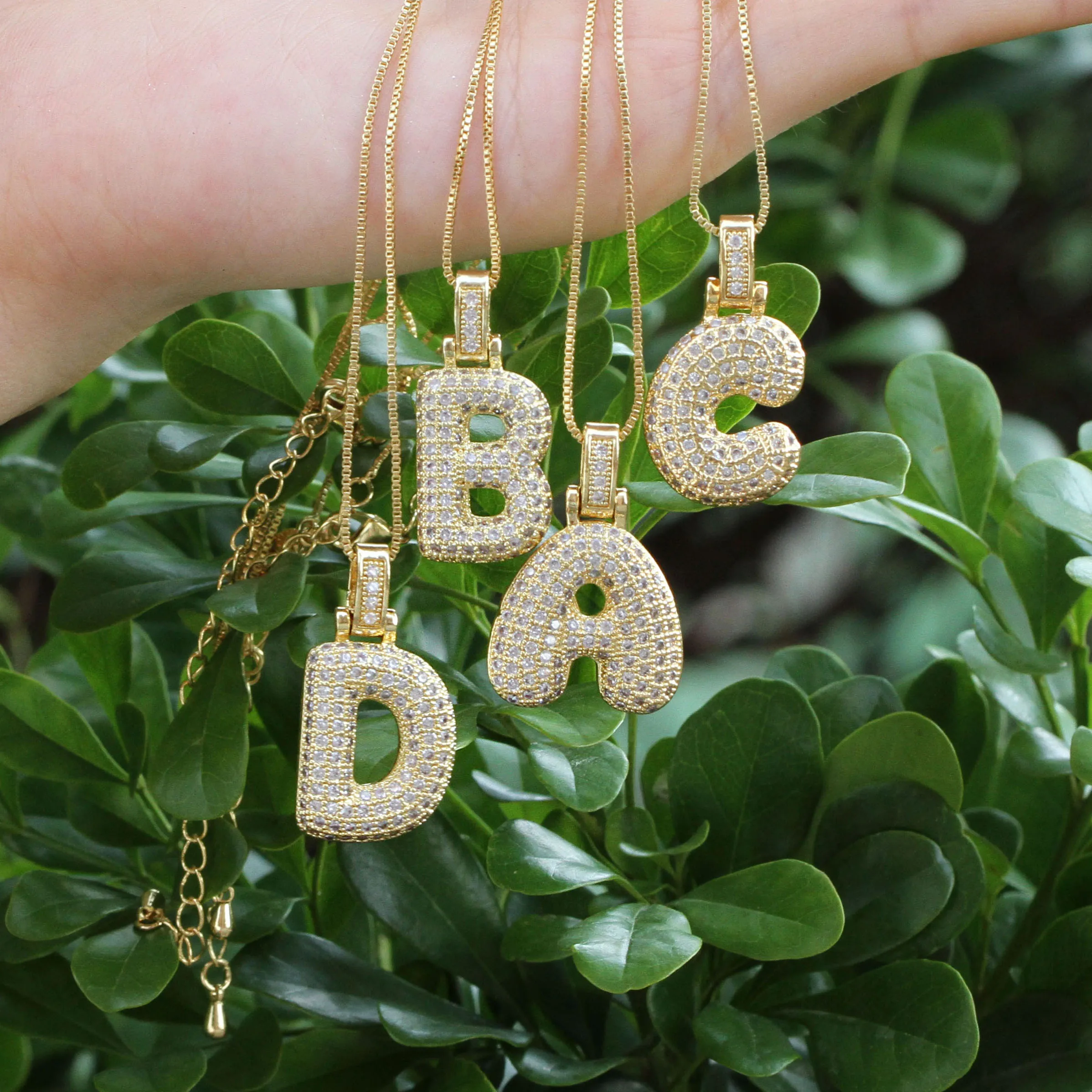 

New Style Trendy Gold Box Chain Pave Cubic zircon Letter Copper Pendant A-Z 26 Initials Necklace For Women Fashion Jewelry Gift