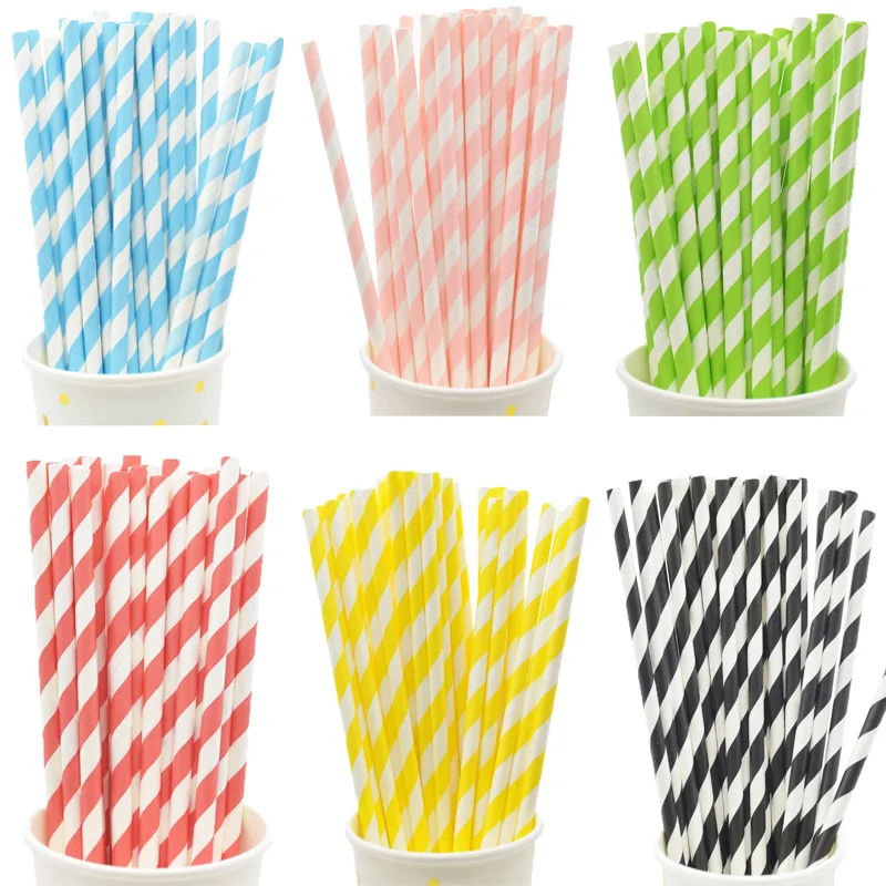 Biodegradable Stripes Paper Straws Pink Blue Yellow Stripes Drinking Straws Wedding Birthday Party Decoration Baby Shower Kids 25pcs pink blue disposable paper straws mixed drinking straw for kids birthday wedding decoration baby shower party supplies