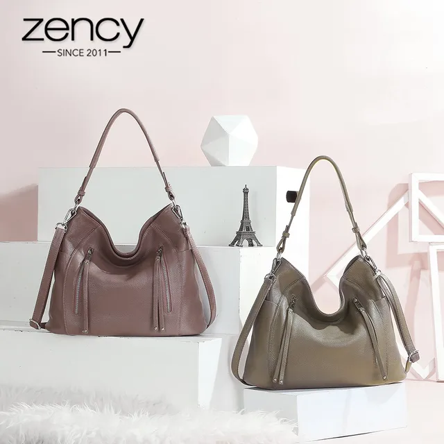 ZENCY New Arrival Daily Handbag Luxury Genuine Leather Bag for Women Shoulder Tote Crossbody Hobo Zipper Pocket Charming Female 2