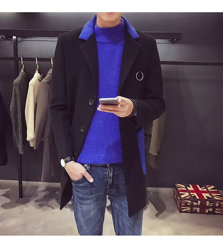 Хорошее зимнее Новое мужское модное бутиковое повседневное деловое шерстяное длинное пальто/мужское серое мужское повседневное пальто