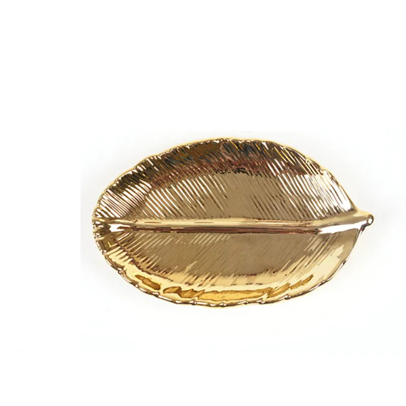 Gold Leaf Ceramic Plate Dish Porcelain Candy Trinket Dish Jewelry Fruit Serving Tray Storage Plate Crockery Tableware Food Tray