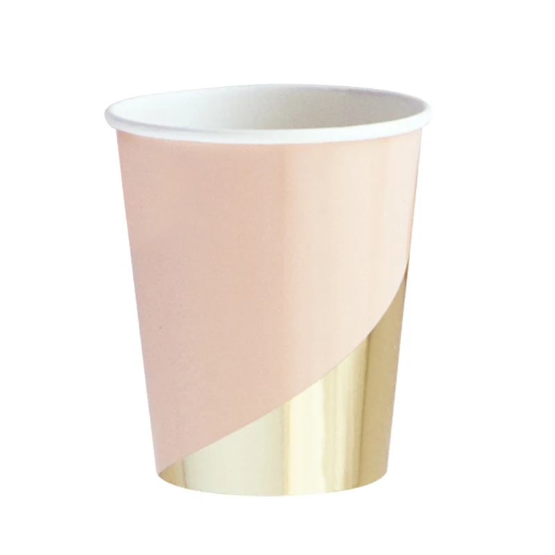 Бронзовые одноразовые столовые приборы набор чашки для питья блюда для еды коврики Свадебные украшения на день рождения посуда для обеда - Цвет: 8Pcs 270ml Cups