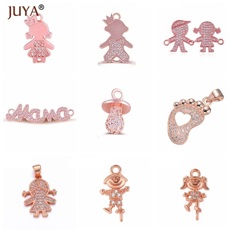 Copper Zircon Lovely Baby Kids Kawaii Boys Girls Mama Connectors Foot Pendant Pacifier Charm For Jewelry Making DIY Gift For Mom