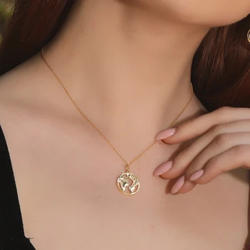 

Charm Earth pattern round Pendant necklace for women,925 sterling silver necklaces,fine jewelry,Gold color party casual Gift