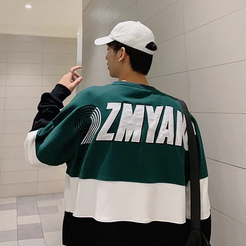 

Men Harajuku Kpop Sweatshirts 2020 Pullover Mens Japanese Streetwear O-Neck Hoodie Couple Color Block Hip Hop Clothing
