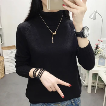

Lucyever Turtleneck Elasticity Knitted Sweater Women Simple Long Sleeve Slim Black Sweater Woman Winter Casual Solid Pull Femme