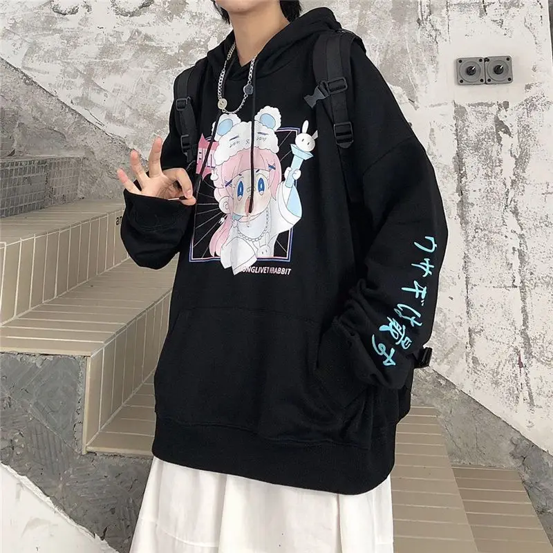 Sudadera con capucha de para chica, suéter con estampado letras japonesas dibujos animados, estilo Harajuku, primavera y otoño - AliExpress Ropa de mujer