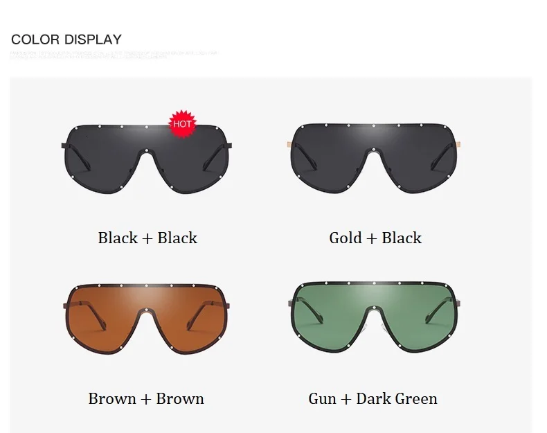 Роскошные поляризованные солнцезащитные очки с заклепками для женщин, брендовые дизайнерские негабаритные солнцезащитные очки без оправы, мужские ветрозащитные очки, большие очки UV400