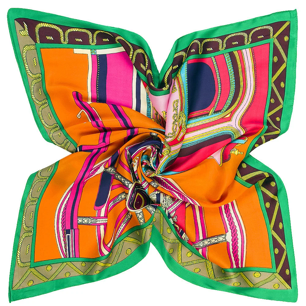 2021 summer square 33 color silk scarf fashion print ladies luxury hair band turban handkerchief head female beach shawl ML15