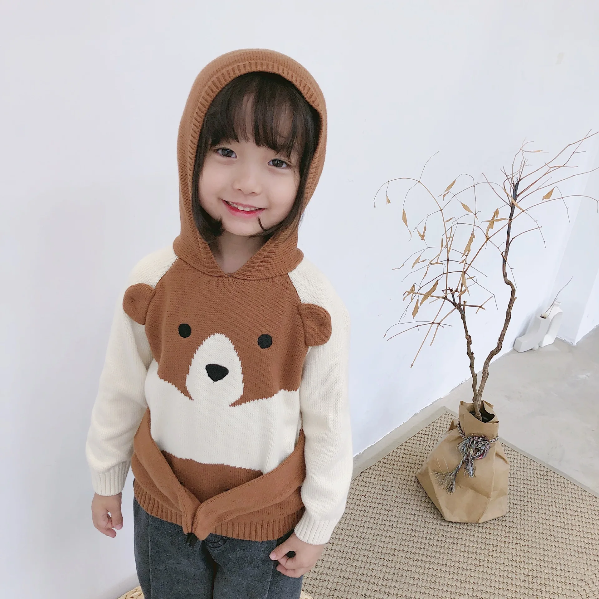 Tonytaobaby/осенне-зимняя одежда новая детская одежда для мальчиков и девочек хлопковая шапка с мишкой, свитер для малышей свитер для мальчиков свитер для девочек